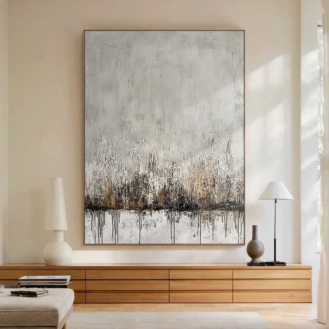 Wabi Sabi Gray Abstract Organic Textured Thick Impasto Scratched Drip Wall Art AURA587
