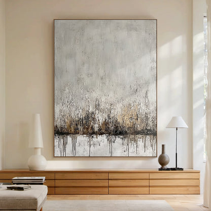 Wabi Sabi Gray Abstract Organic Textured Thick Impasto Scratched Drip Wall Art AURA587