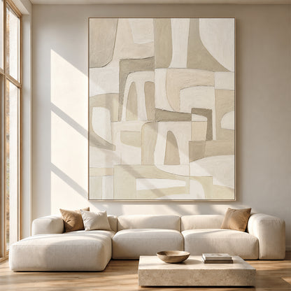Beige Plaster Textured Japandi Minimalist Wall Art Tactile Sculpted Canvas Neutral Modern Organic Artwork AURA757