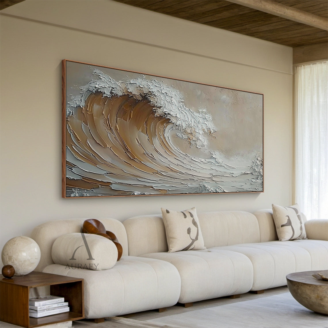 Neutral Curling Wave Wall Art - AURA684