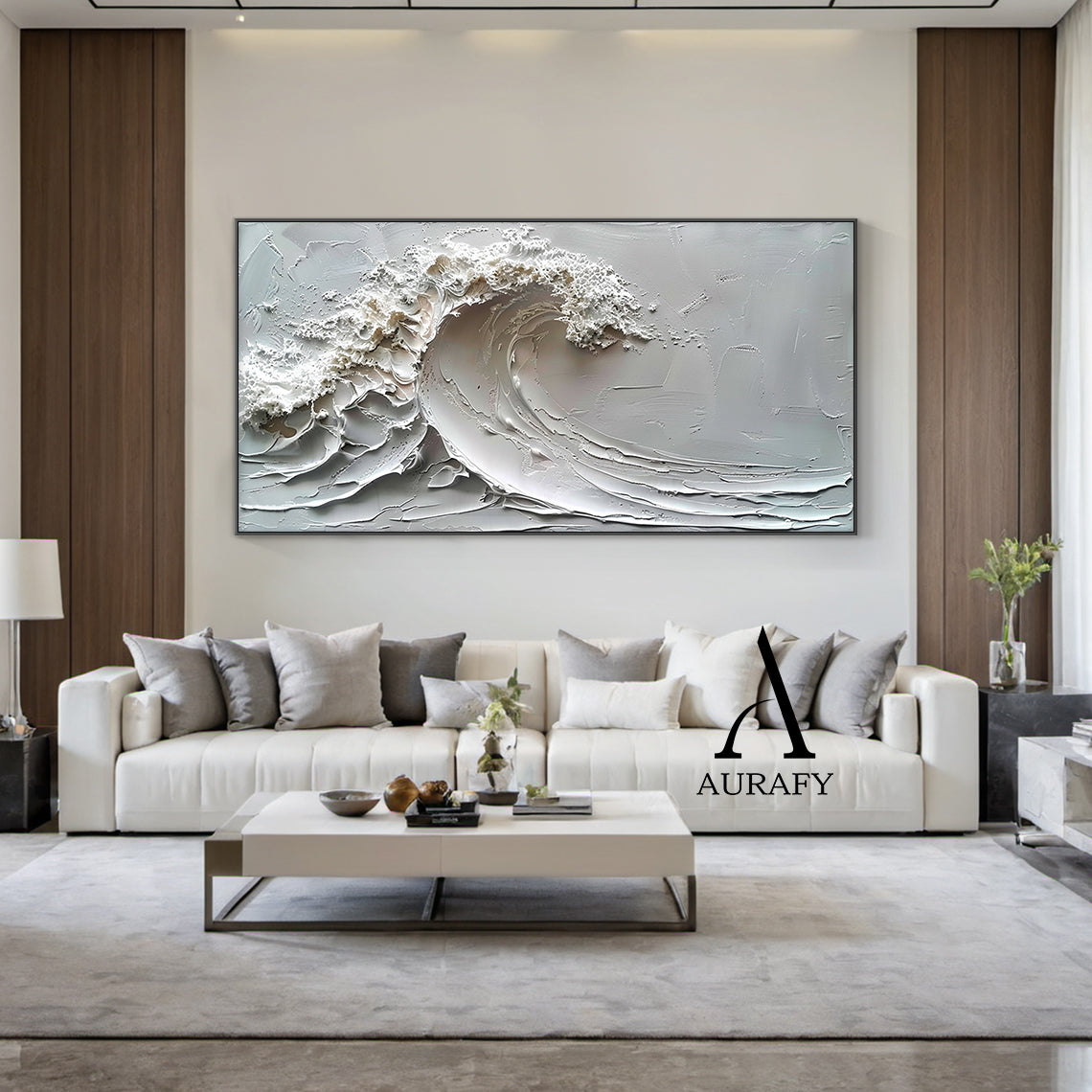 3D Textured Gray Wave Modern Organic Impasto Tactile Sculpted Knife Strokes Artwork AURA521