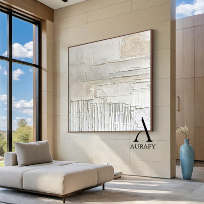 3D Textured Beige Painting Impasto Knife Strokes High-Relief Tactile Modern Organic Wall Art AURA527