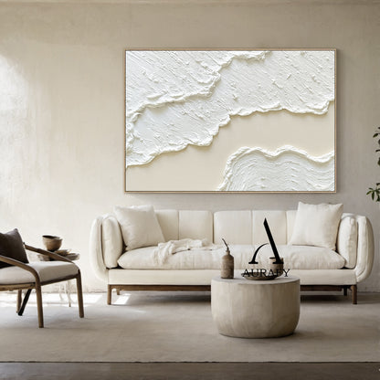 3D Textured Painting White Beige High-Relief Plaster Tactile Surface Wabi-Sabi Modern Organic Artwork AURA512