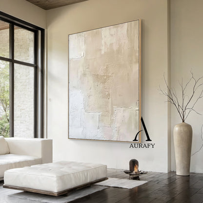 Wabi Sabi Beige Abstract Handcrafted High-Relief Plaster Tactile Wall Art Modern Organic AURA559
