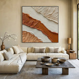 3D Textured Beige Brown Painting with Knife Strokes Tactile Surface Modern Organic Minimalist Luxe AURA448