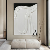 3D Textured Abstract Painting Black White High-Relief Tactile Modern Organic Luxe Artwork AURA513