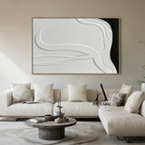 3D Textured Abstract Painting Black White High-Relief Tactile Modern Organic Luxe Artwork AURA513