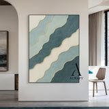 3D Textured Abstract Painting Blue White Green Gold Accent Tactile Minimalist Luxe AurafyArt AURA520