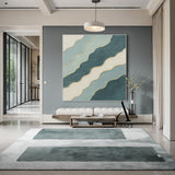 3D Textured Abstract Painting Blue White Green Gold Accent Tactile Minimalist Luxe AurafyArt AURA520
