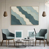 3D Textured Abstract Painting Blue White Green Gold Accent Tactile Minimalist Luxe AurafyArt AURA520