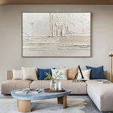 3D Textured Beige Abstract Painting Tactile High-Relief Sculpted Canvas Modern Minimalist Art AURA524