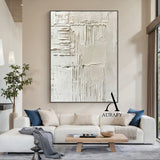 3D Textured Beige Abstract Painting Tactile Surface Sculpted Canvas Japandi Minimalist Art AURA526