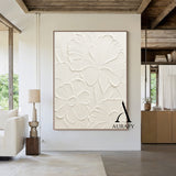3D Textured Beige Flower Painting High-Relief Plaster Tactile Modern Organic Wabi-Sabi Art AURA510