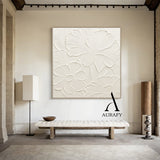 3D Textured Beige Flower Painting High-Relief Plaster Tactile Modern Organic Wabi-Sabi Art AURA510