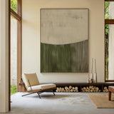 3D Textured Painting Beige Green Tactile Surface High-Relief Sculpted Vertical Stripes Modern Organic AURA465