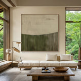 3D Textured Painting Beige Green Tactile Surface High-Relief Sculpted Vertical Stripes Modern Organic AURA465