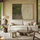 3D Textured Painting Beige Green Tactile Surface High-Relief Sculpted Vertical Stripes Modern Organic AURA465
