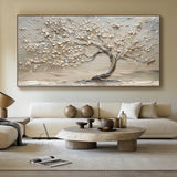 3D Textured Beige Tree Painting High-Relief Sculpted Tactile Surface Modern Organic Luxe AURA467