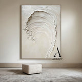 3D Textured Beige AurafyArt Wave Painting Impasto Knife Strokes Sculpted Tactile High-Relief Minimalist AURA534