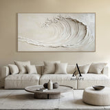 3D Textured Beige AurafyArt Wave Painting Impasto Knife Strokes Sculpted Tactile High-Relief Minimalist AURA534
