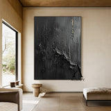 3D Textured Black Abstract Painting Tactile Surface Thick Paint Drips Scratch Marks AURA530