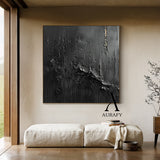 3D Textured Black Abstract Painting Tactile Surface Thick Paint Drips Scratch Marks AURA530
