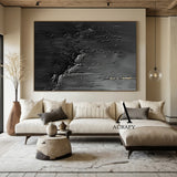3D Textured Black Abstract Painting Tactile Surface Thick Paint Drips Scratch Marks AURA530