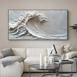 3D Textured Gray Wave Modern Organic Impasto Tactile Sculpted Knife Strokes Artwork AURA521