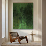 3D Textured Green Abstract Painting Sculpted Tactile High-Relief Surface Dark Gold Accents AURA466