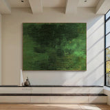 3D Textured Green Abstract Painting Sculpted Tactile High-Relief Surface Dark Gold Accents AURA466