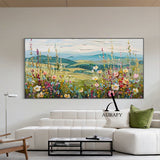 3D Textured Flower Painting with Knife Strokes High-Relief Tactile Green Pastoral Landscape Art AURA574