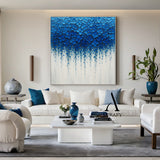 3D Textured Impasto Painting Tactile High-Relief Blue Flower Motifs Drip Effect White Background AURA517