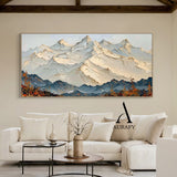 3D Textured Mountain Landscape Thick Impasto Knife Strokes Beige Blue Sculpted Tactile Canvas AURA514