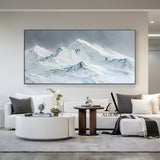 3D Textured Snow Mountain Painting Impasto Tactile Surface Gray White Modern Organic Art AURA519