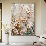3D Textured Flower Painting High-Relief Tactile Beige Tone Knife Strokes Modern Organic Art AURA572