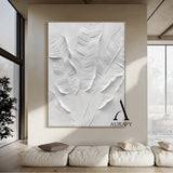 3D Textured White Banana Leaf Art High-Relief Sculpted Canvas Modern Organic Minimalist Luxe AURA523