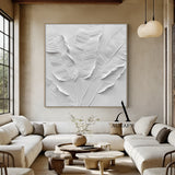3D Textured White Banana Leaf Art High-Relief Sculpted Canvas Modern Organic Minimalist Luxe AURA523