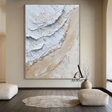 3D Textured Painting White Beige High-Relief Plaster Tactile Surface Minimalist Luxe Artwork AURA533