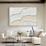 3D Textured Painting White Beige High-Relief Plaster Tactile Surface Wabi-Sabi Modern Organic Artwork AURA512