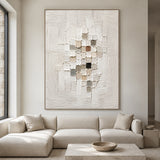3D Textured White Plaster Painting Wabi-Sabi Japandi High Relief Mosaic Tactile Minimalist Luxe Wall Art AURA768