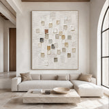 3D Textured White Plaster Japandi Wabi-Sabi Tactile Sculpted Canvas Knife Stroke Neutral Minimalist Wall Art AURA767