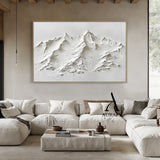 3D Textured Mountain Painting White High-Relief Sculpted Knife-Stroke Tactile Minimalist Luxe Artwork AURA518