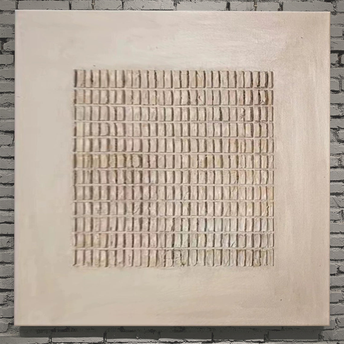 Minimalist Grid Texture Wall Art – Warm Beige – AURA012