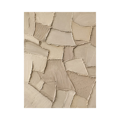 Earthen Patchwork, Beige Brown Geometric Relief Painting AURA858