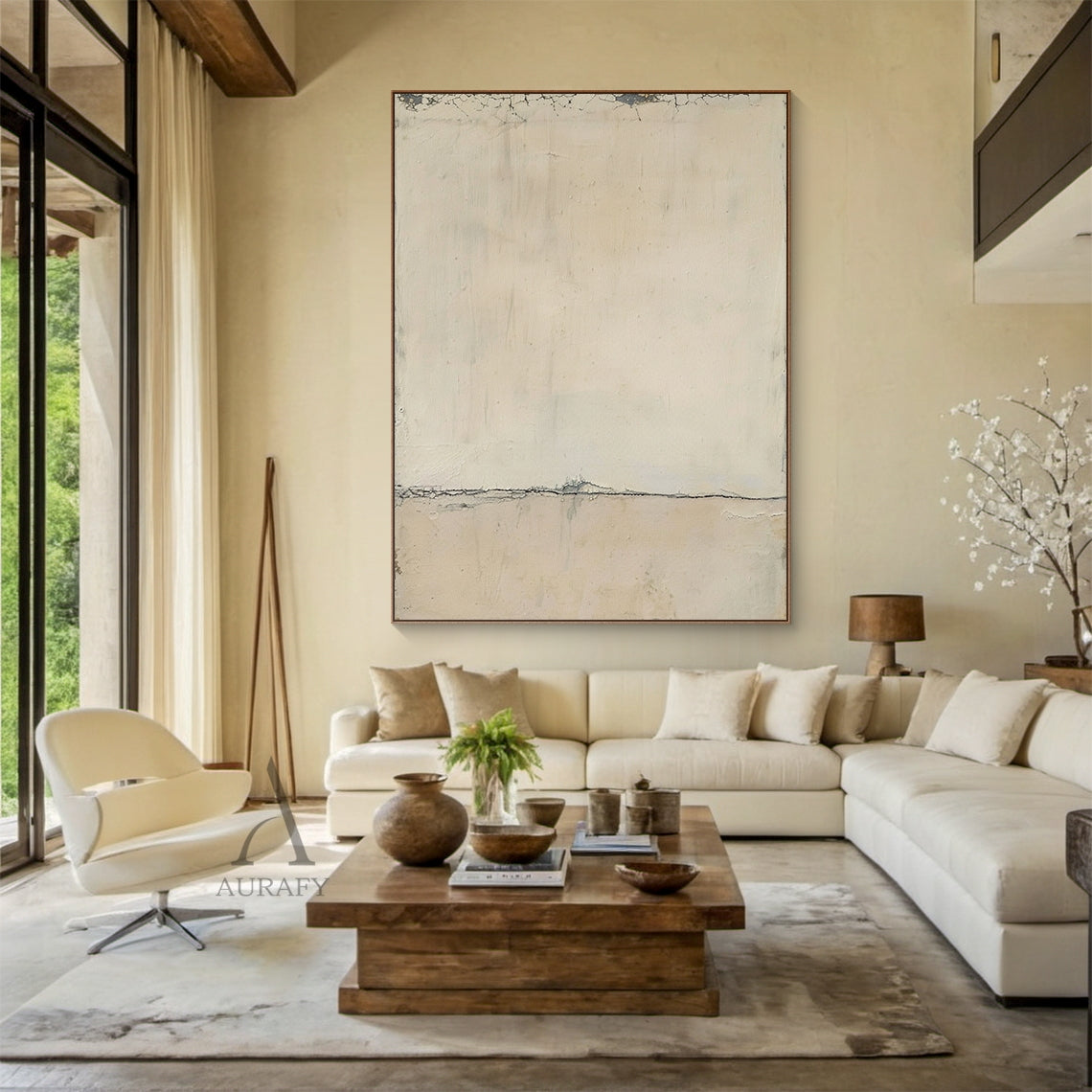 Minimalist Beige Horizon Wall Art - AURA700