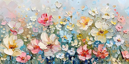 3D Textured Flower Painting Thick Impasto Blue Pink Sculpted Petals Knife Strokes Artwork AURA573