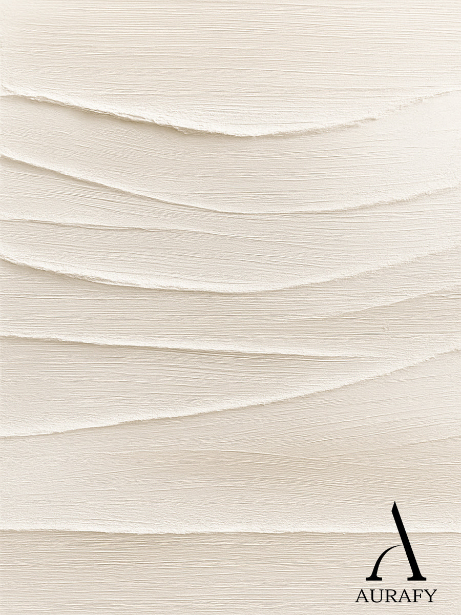 Minimalist Wall Art Beige Impasto Wave Texture Tactile Sculpted Canvas Minimalist Luxe Artwork AURA553
