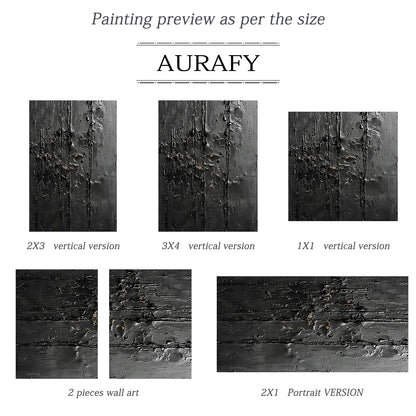 3D Textured Black Abstract Minimalist Painting Cracked Impasto Raised Ridges Tactile Artwork AURA529