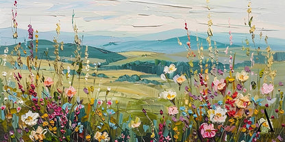 3D Textured Flower Painting with Knife Strokes High-Relief Tactile Green Pastoral Landscape Art AURA574