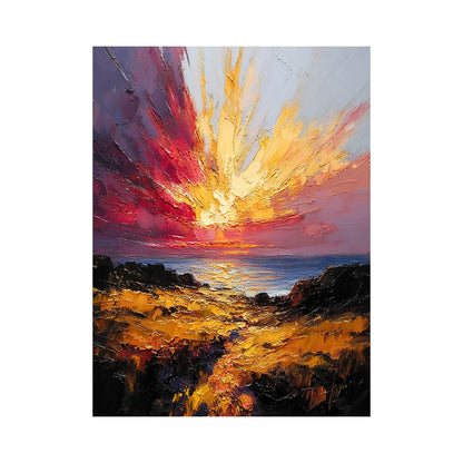 Textured Palette Knife Red Brown Coastal Sunset Impasto Canvas Wall Art Modern Organic Home Decor AURA748